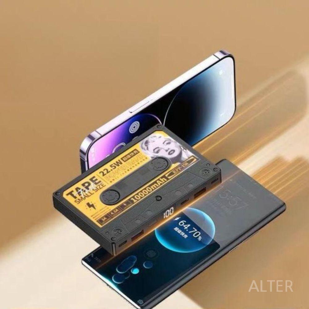 레트로 카세트 테이프 파워뱅크 보조배터리 고속 블랙 27W 고속충전 10000mAh - 상세 이미지 2