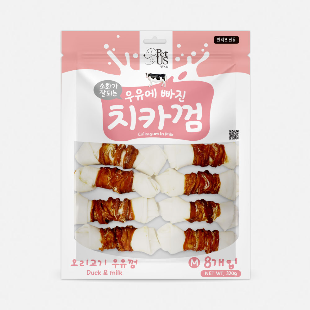 펫어스 치카 강아지양치껌 강아지스틱 오래먹는간식 오리우유껌, M(중형), 8개 - 상품 이미지