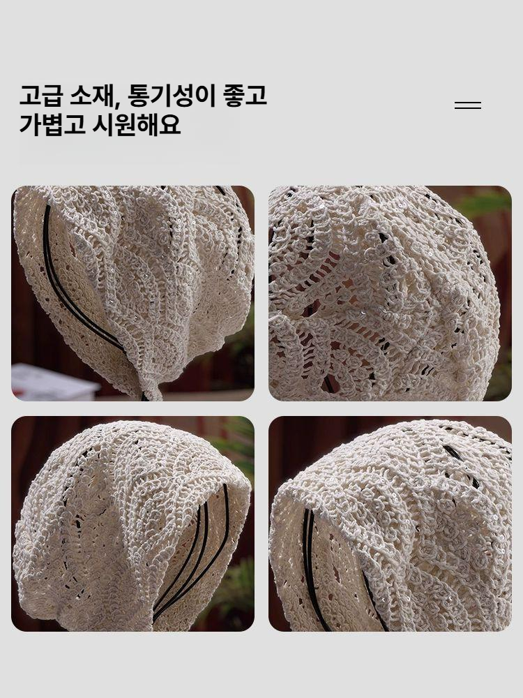 여성 벙거지 모자 비니 간편한 봄 여름 얇은 통기성 니트 모자 1.베이지 - 상세 이미지 5