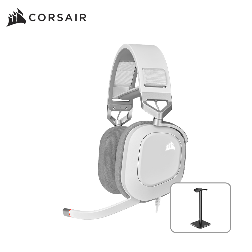 커세어 HS80 RGB USB 7.1 채널 게이밍 헤드셋 화이트 헤드셋 거치대 에디션