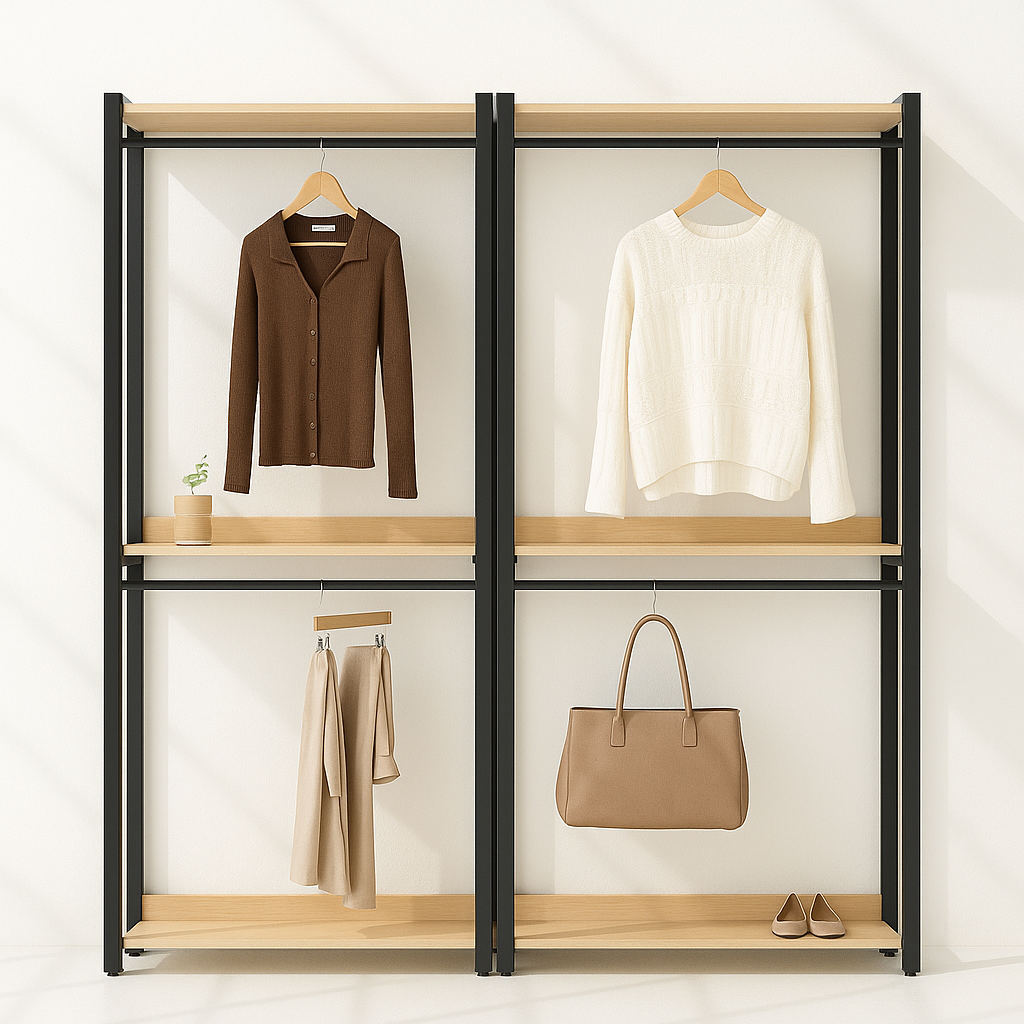 시스템행거 조립식 옷장 행거 스탠드 멀바우 원목 A타입