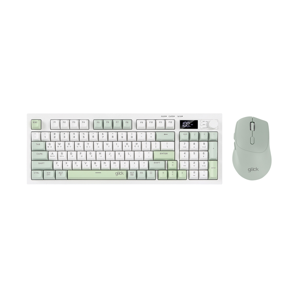 지클릭커 오피스프로 WMK50 사일런스 M 무소음 무선 블루투스 94 LCD 키보드 마우스 세트 Greenwich