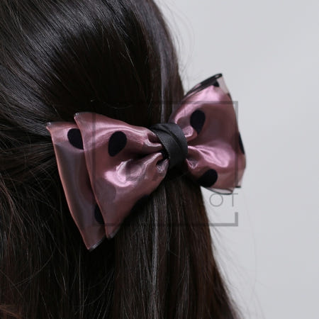 [트렌디프레소협력사]데이슬롯 도트 리본 자동 헤어핀 핑크 헤어삔 집게핀