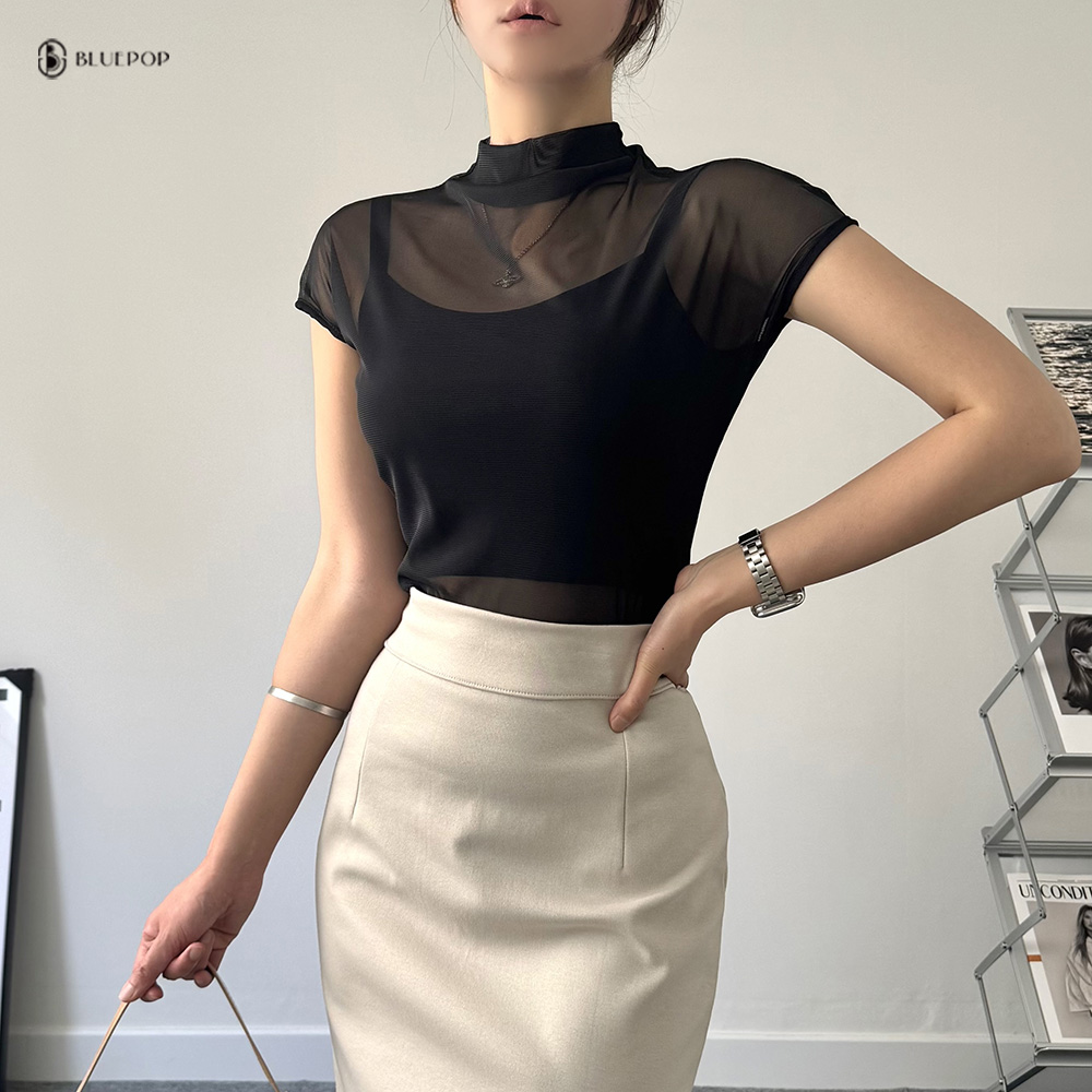 [5color]시스루 반목 캡소매 티 화이트 - 상세 이미지 2