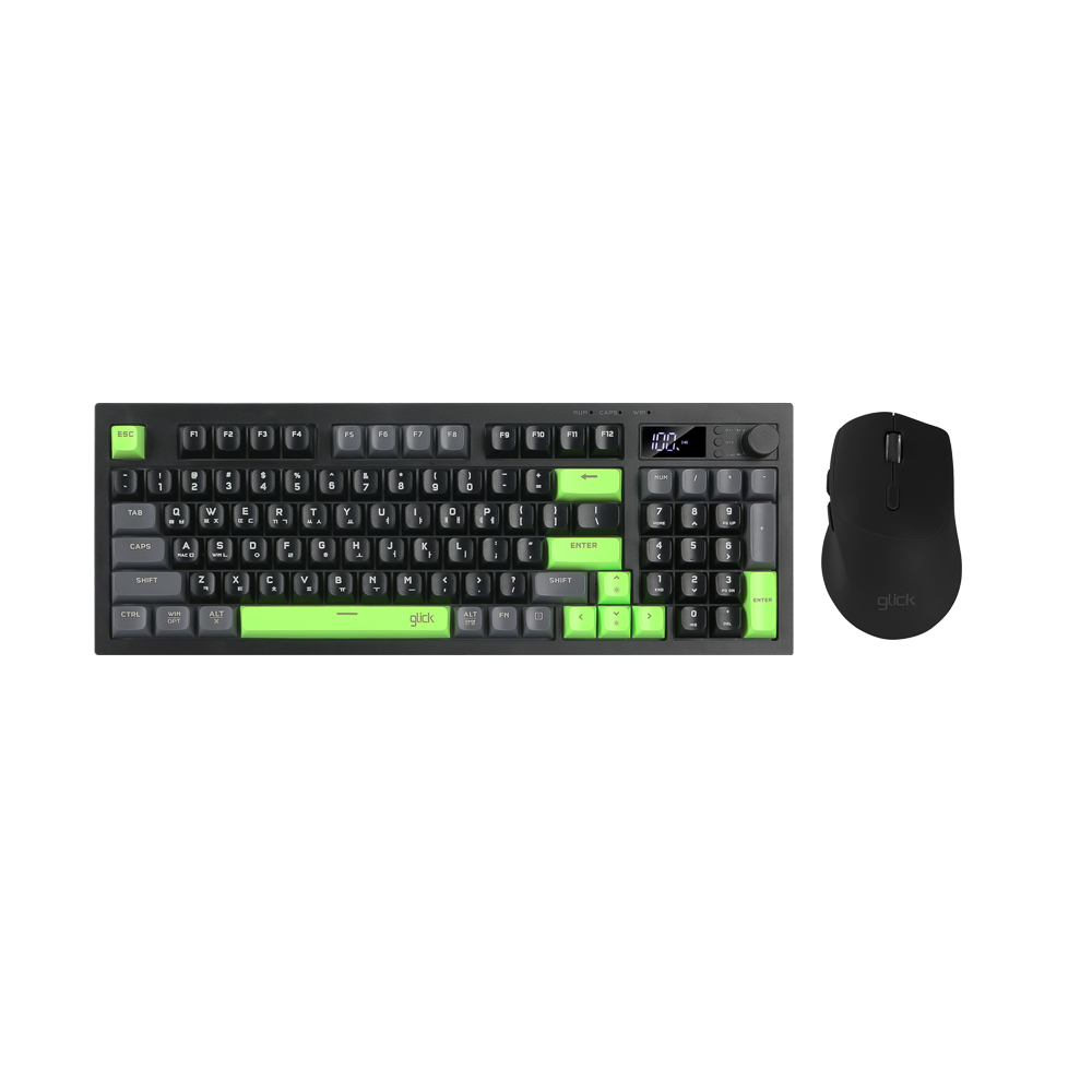지클릭커 오피스프로 WMK50 사일런스 M 무소음 무선 블루투스 94 LCD 키보드 마우스 세트 Poker Green - 메인 이미지