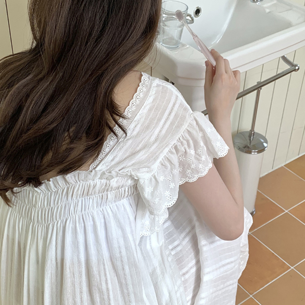 레이스잠옷 실내원피스 순면 실내 프릴 여름 잠옷 - 상세 이미지 4