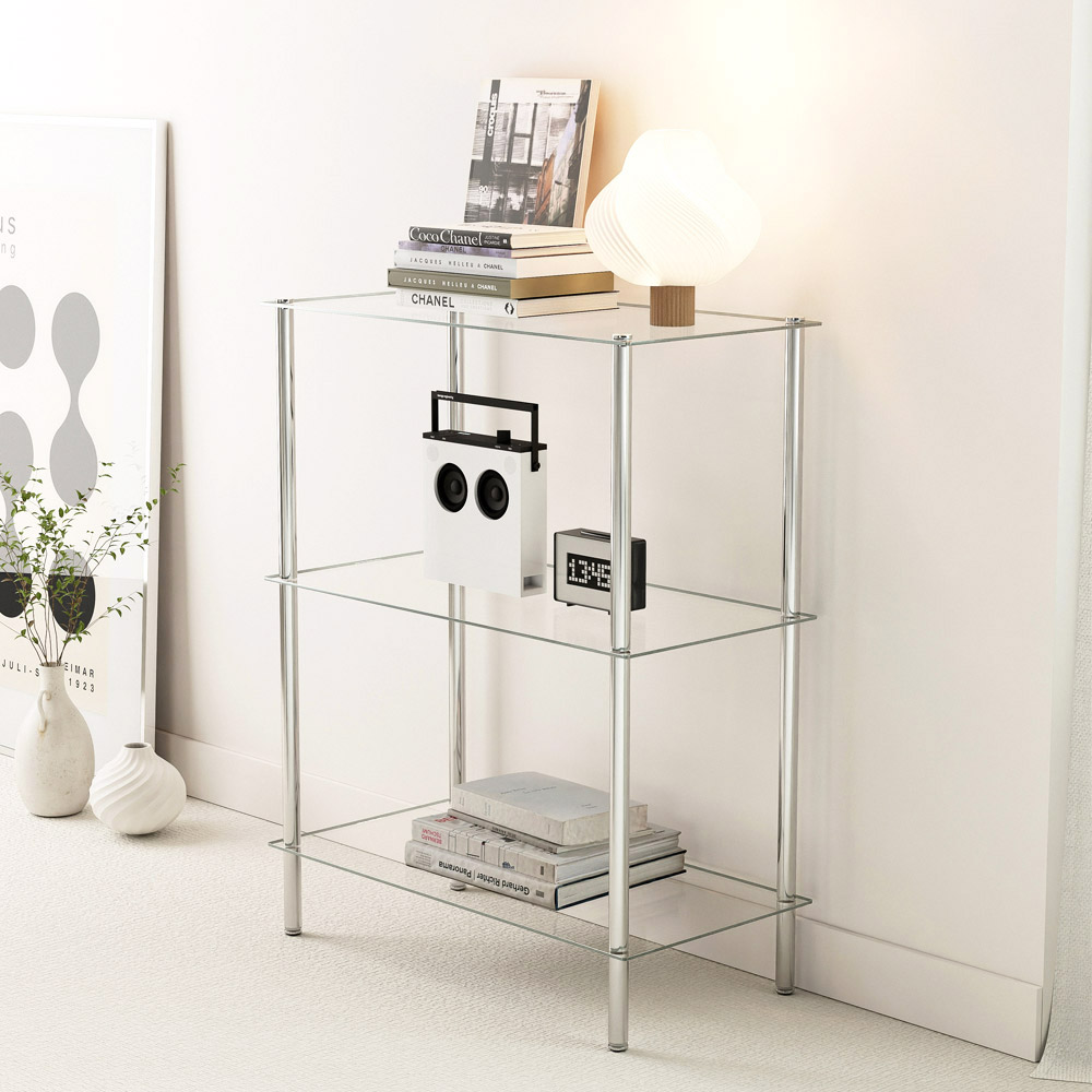 미드센츄리 모듈 미니 수납 선반 600x300x755, 3단, 유리