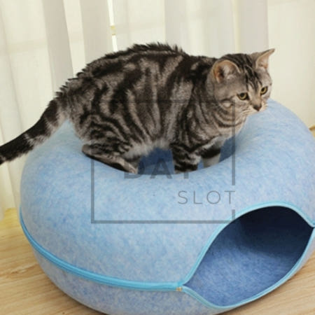 [트렌디프레소협력사]데이슬롯 도넛 터널 고양이 숨숨집 60cm 블루 반려묘은신처 고양이장난감터널