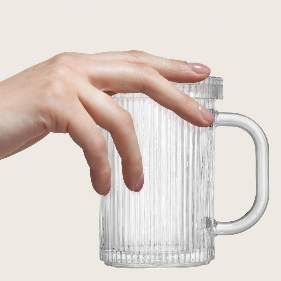 퓨어 플리츠 유리 뚜껑 카페 유리컵 손잡이 머그 370ml - 상세 이미지 4