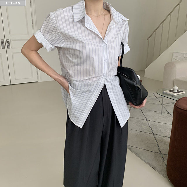 스카린 카라넥 롤업 스트라이프 반팔셔츠 2col 여름 반소매 데일리 루즈핏 제이플로우 이미지 8