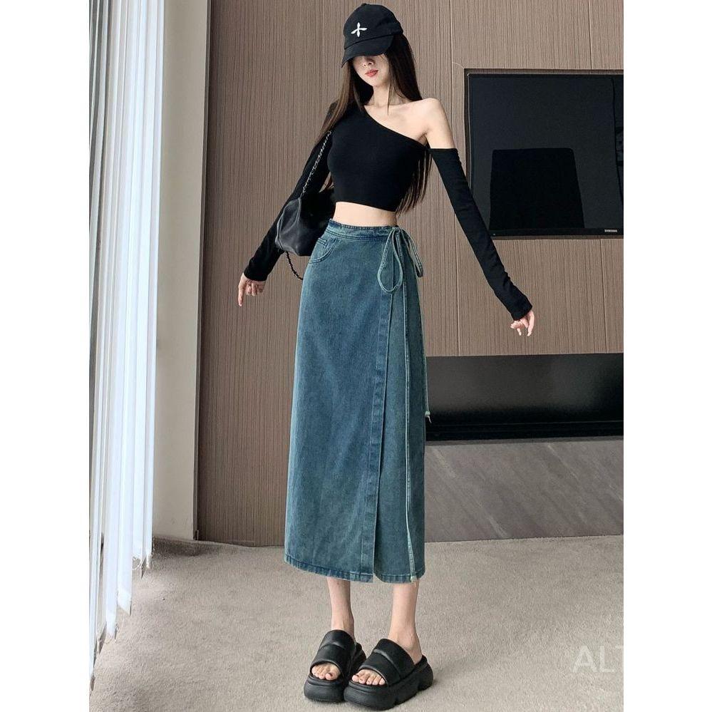 데님롱스커트 랩 스커트 데님 - 상세 이미지 4