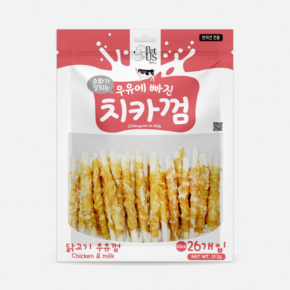 펫어스 치카 강아지양치껌 강아지스틱 오래먹는간식 치킨우유껌, 스틱형, 26개 - 상품 이미지