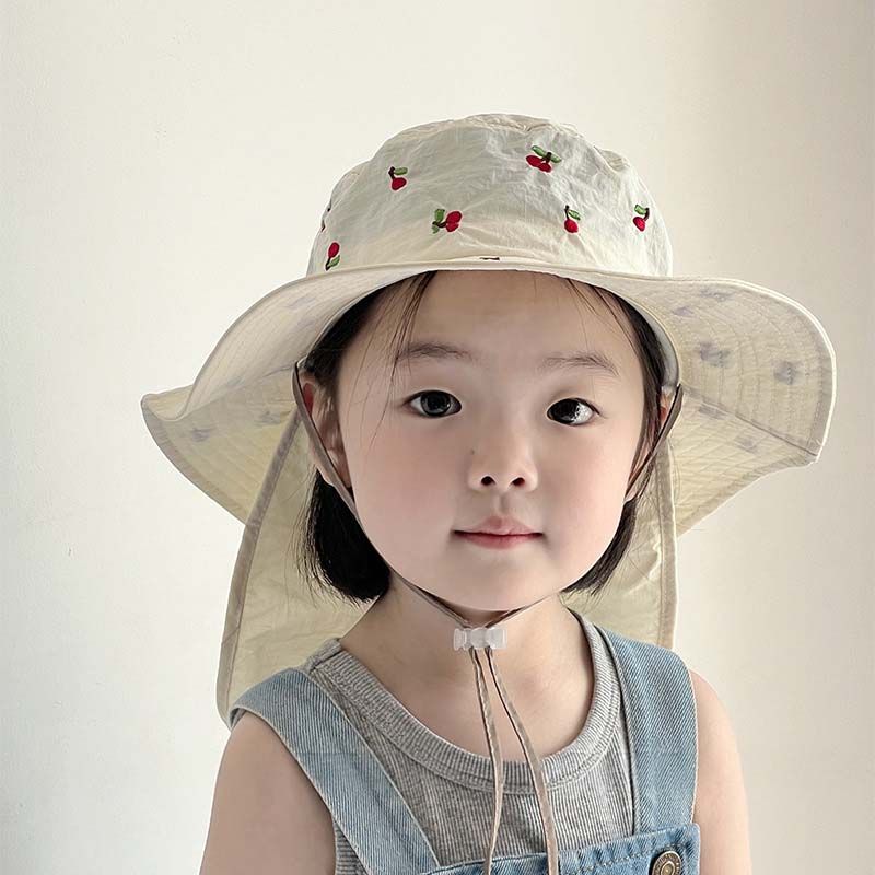 유아 햇빛가리개 모자 아기 여아 여름 벙거지 썬캡 키즈 플랩캡 썬햇 자수 버킷햇 - 메인 이미지