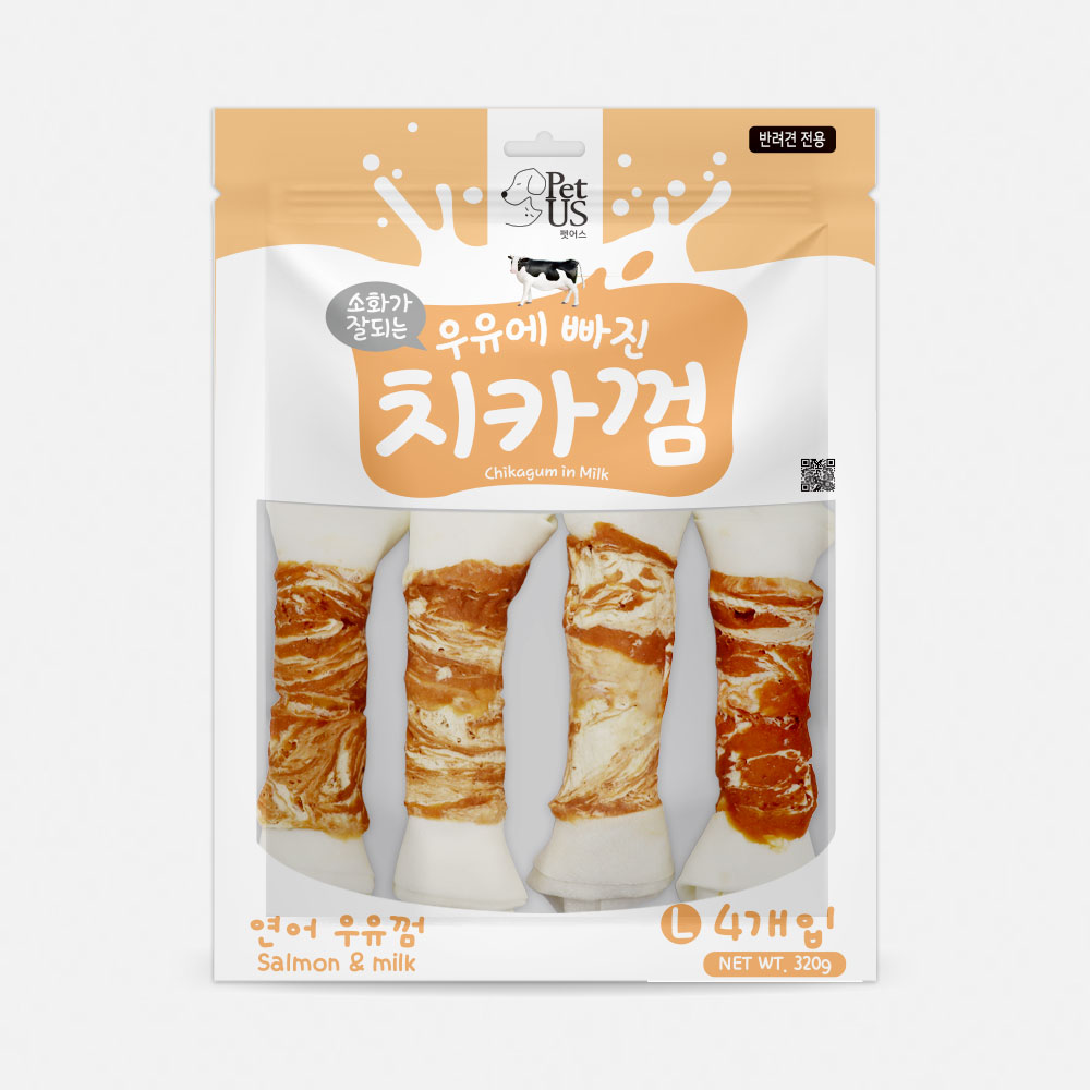 펫어스 치카 강아지양치껌 강아지스틱 오래먹는간식 연어우유껌, L(대형), 4개 이미지 1
