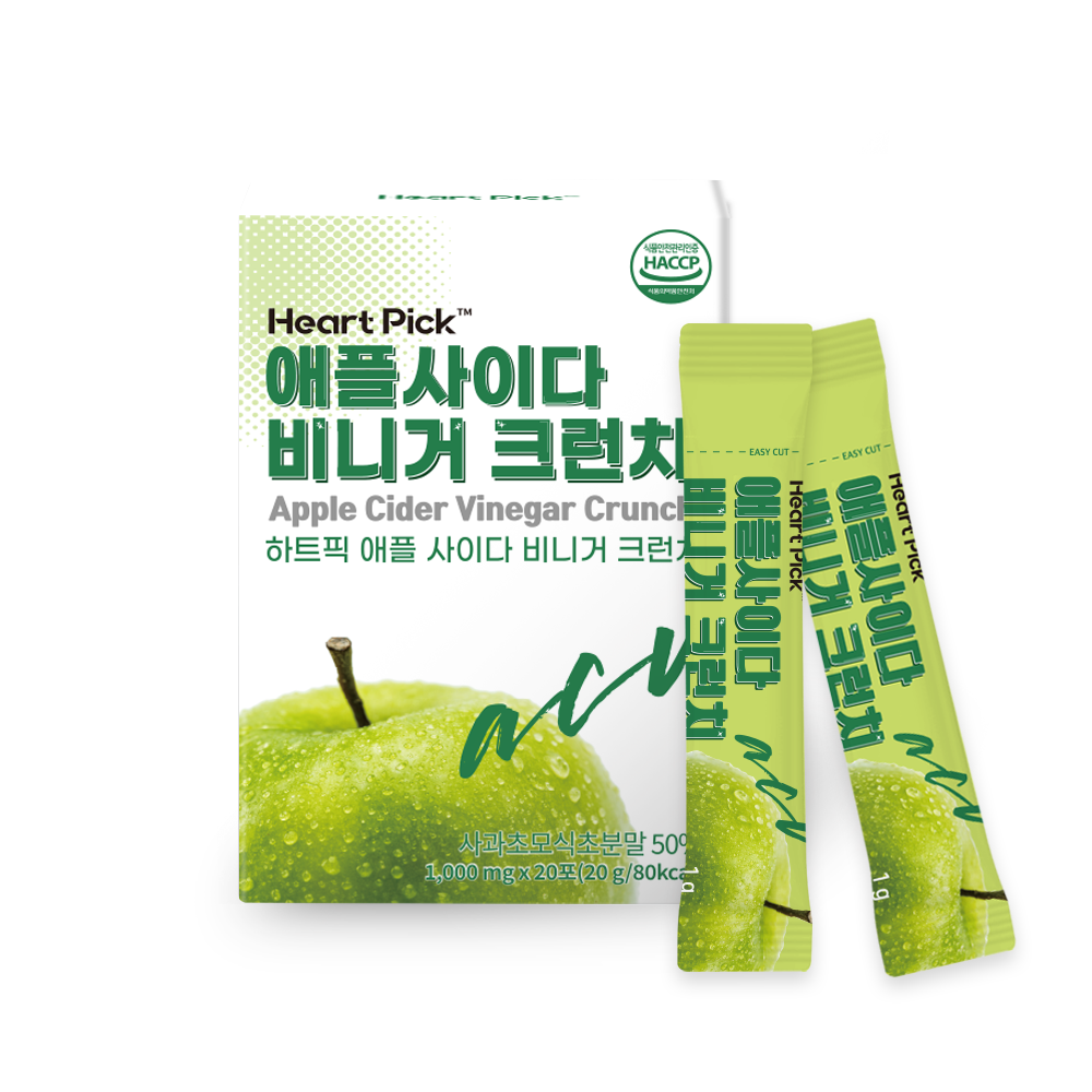 하트픽 애플사이다비니거 크런치 1000mg x 20포 1박스 애사비 사과초모식초 - 상품 이미지