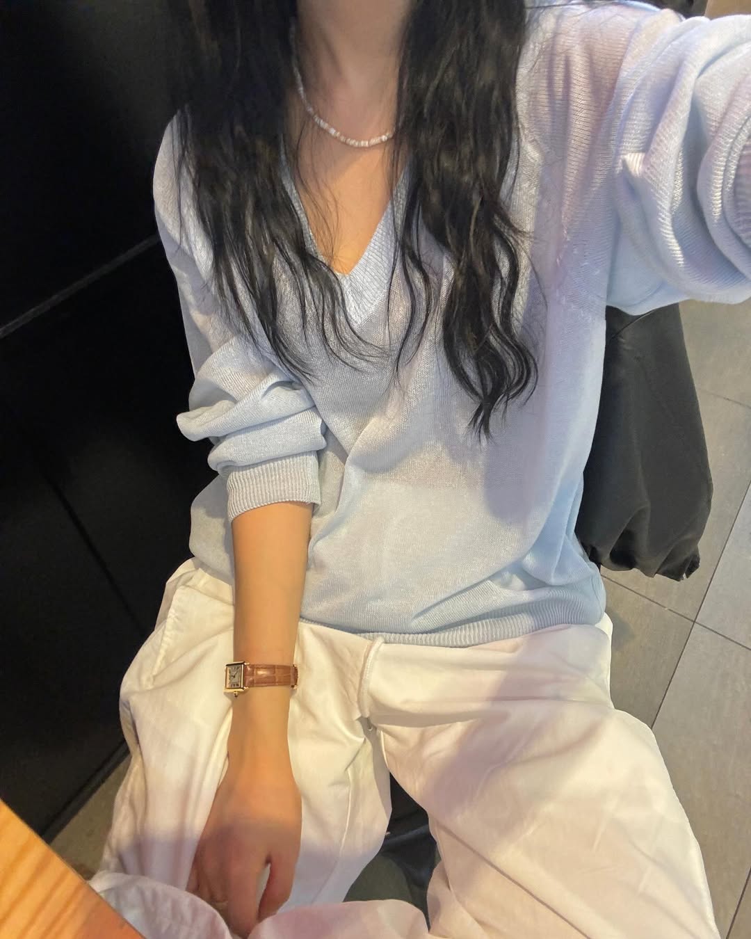 [베스트 재진행] 여름 썸머 루즈핏 브이넥 시스루 얇은 여름 긴팔 니트 4color - 상품 이미지