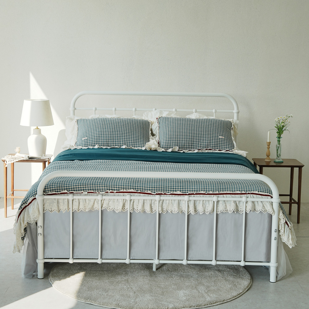 동서가구 쥬드 철제 Q 침대 + 매트리스 본넬매트리스, 화이트