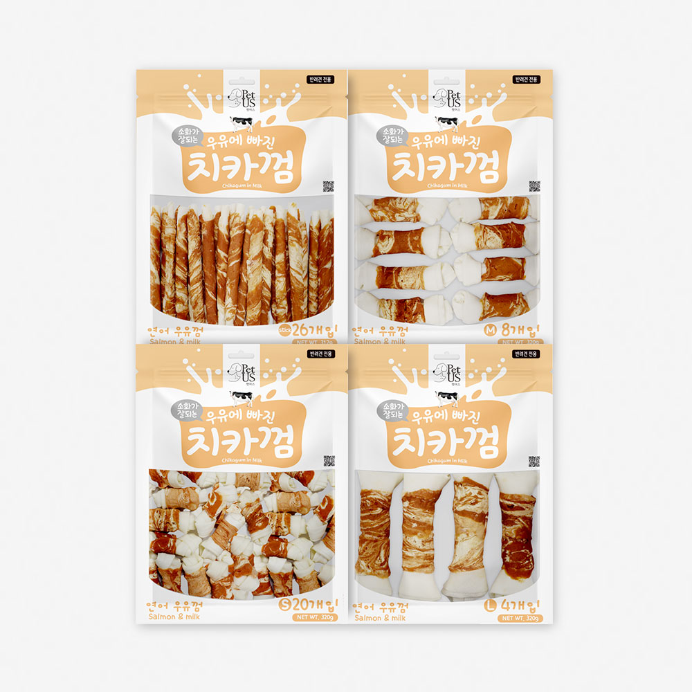 펫어스 치카 강아지양치껌 강아지스틱 오래먹는간식 소우유껌, L(대형), 4개
