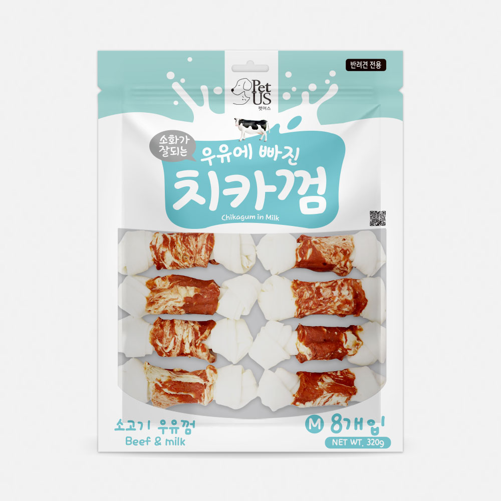 펫어스 치카 강아지양치껌 강아지스틱 오래먹는간식 소우유껌, M(중형), 8개 - 메인 이미지