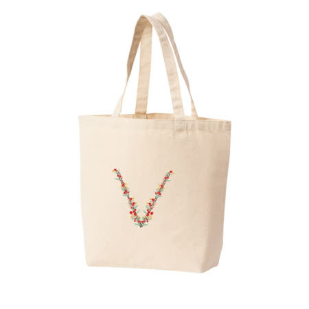 알파벳 V 꽃장식 꽃글자 빨간꽃 노란꽃 에코백 토트백 다양한 색상과 크기