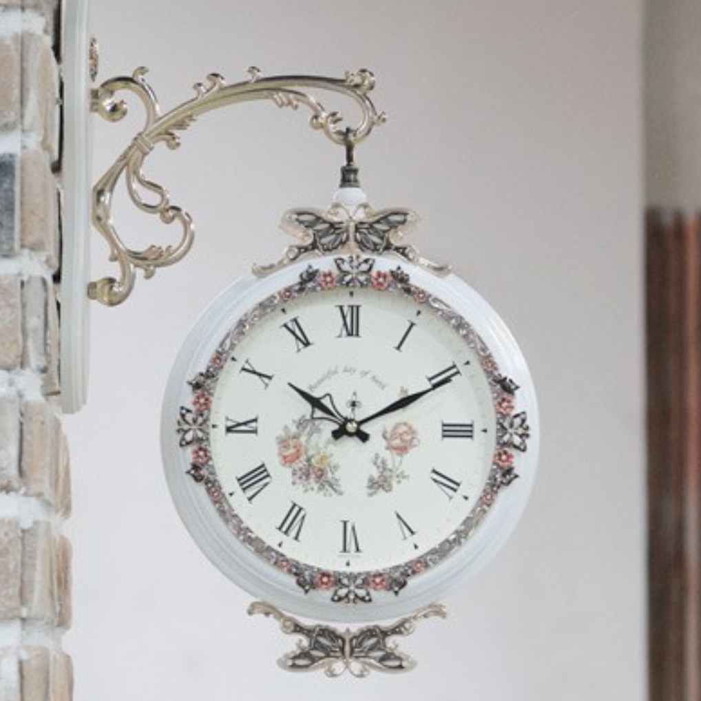 화이트 벽걸이양면시계 무소음무브먼트 건전지 시계 고급형 코너 원형 명품 벽시계