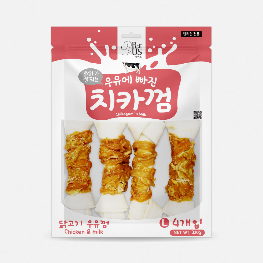 펫어스 치카 강아지양치껌 강아지스틱 오래먹는간식 치킨우유껌, L(대형), 4개 - 상품 이미지