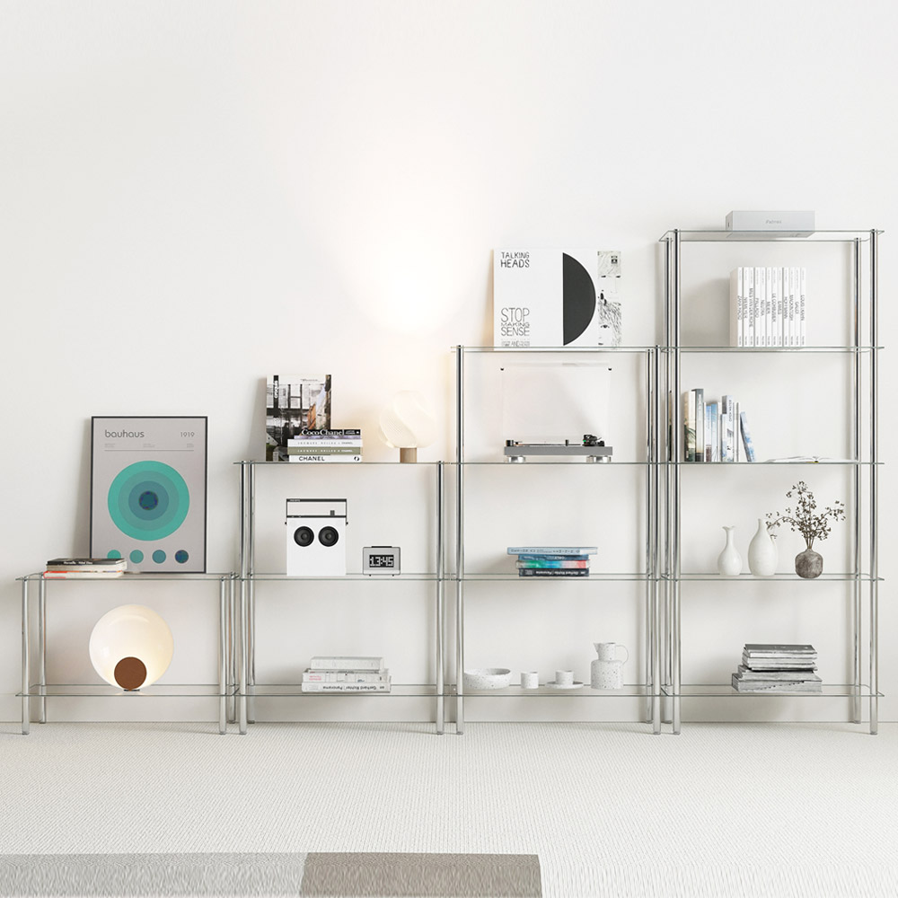 스탠드 스텐 미드센츄리 모듈 유리 수납 선반 장식장 거실장 2단