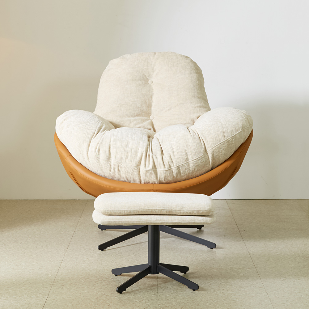 스코나 버나드 릴렉스 회전 체어 패브릭 1인 소파+스툴 리클라이너 안락의자