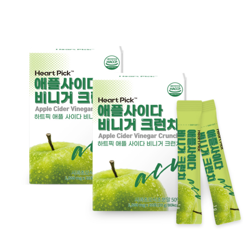 하트픽 애플사이다비니거 크런치 1000mg x 20포 2박스 애사비 사과초모식초 - 상품 이미지