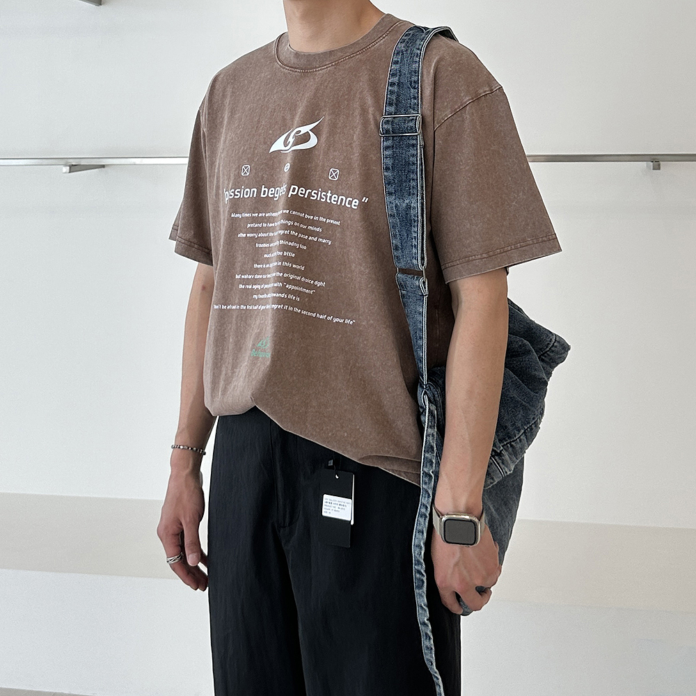 1+1 남자 반팔티 피그먼트 오버핏 나염 커플 반팔티 - 상세 이미지 4