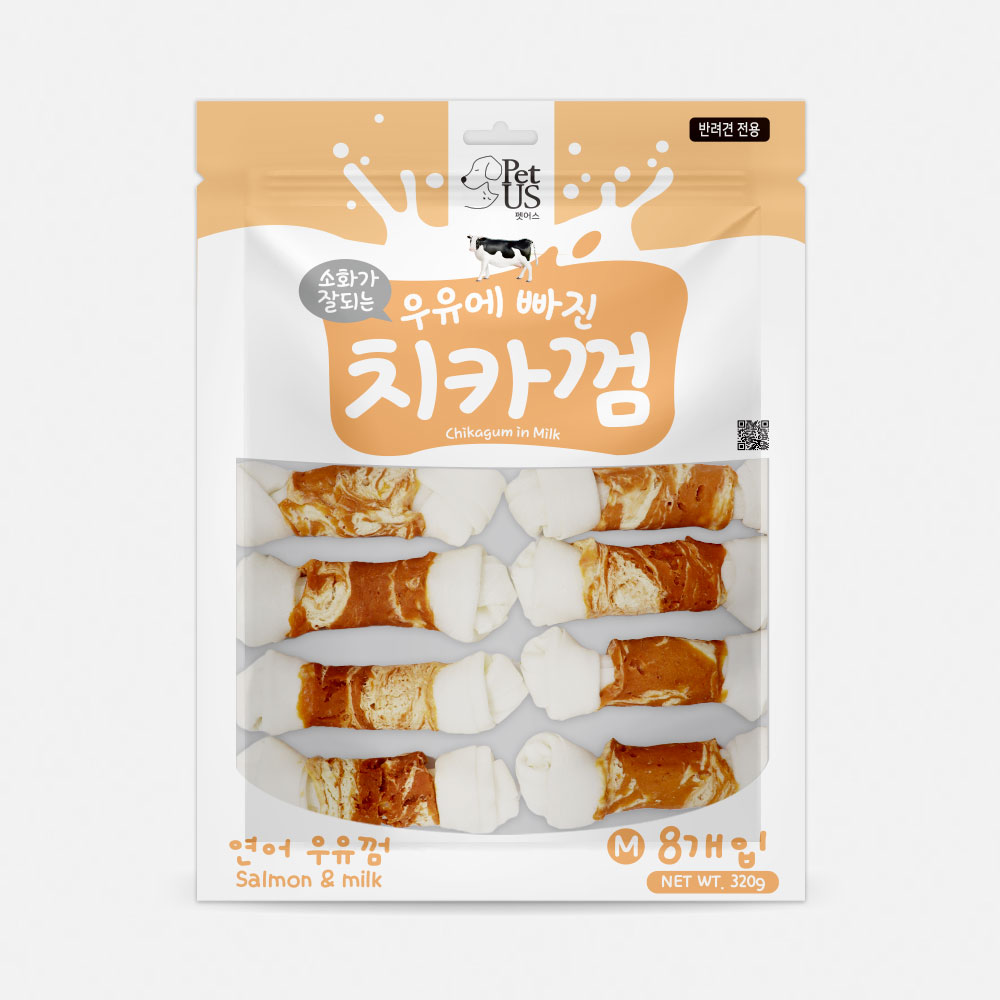 펫어스 치카 강아지양치껌 강아지스틱 오래먹는간식 연어우유껌, M(중형), 8개 - 상품 이미지