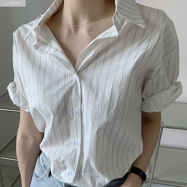 스카린 카라넥 롤업 스트라이프 반팔셔츠 2col 여름 반소매 데일리 루즈핏 제이플로우 이미지 7
