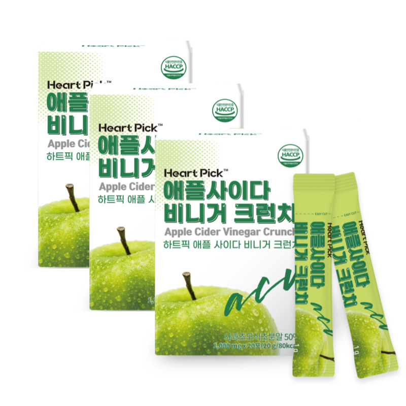 하트픽 애플사이다비니거 크런치 1000mg x 20포 3박스 애사비 사과초모식초 - 상품 이미지
