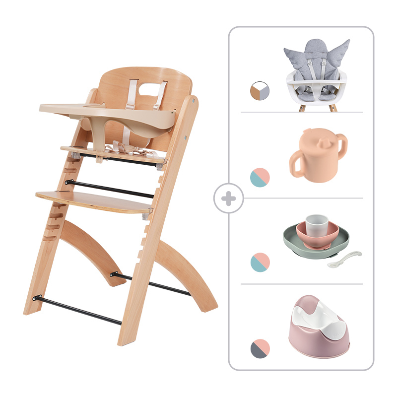 차일드홈 에보짓 베이지 올인원세트 (에보짓+쿠션+컵+유아변기+식기세트) 친환경원목 유아 아기 이유식의자