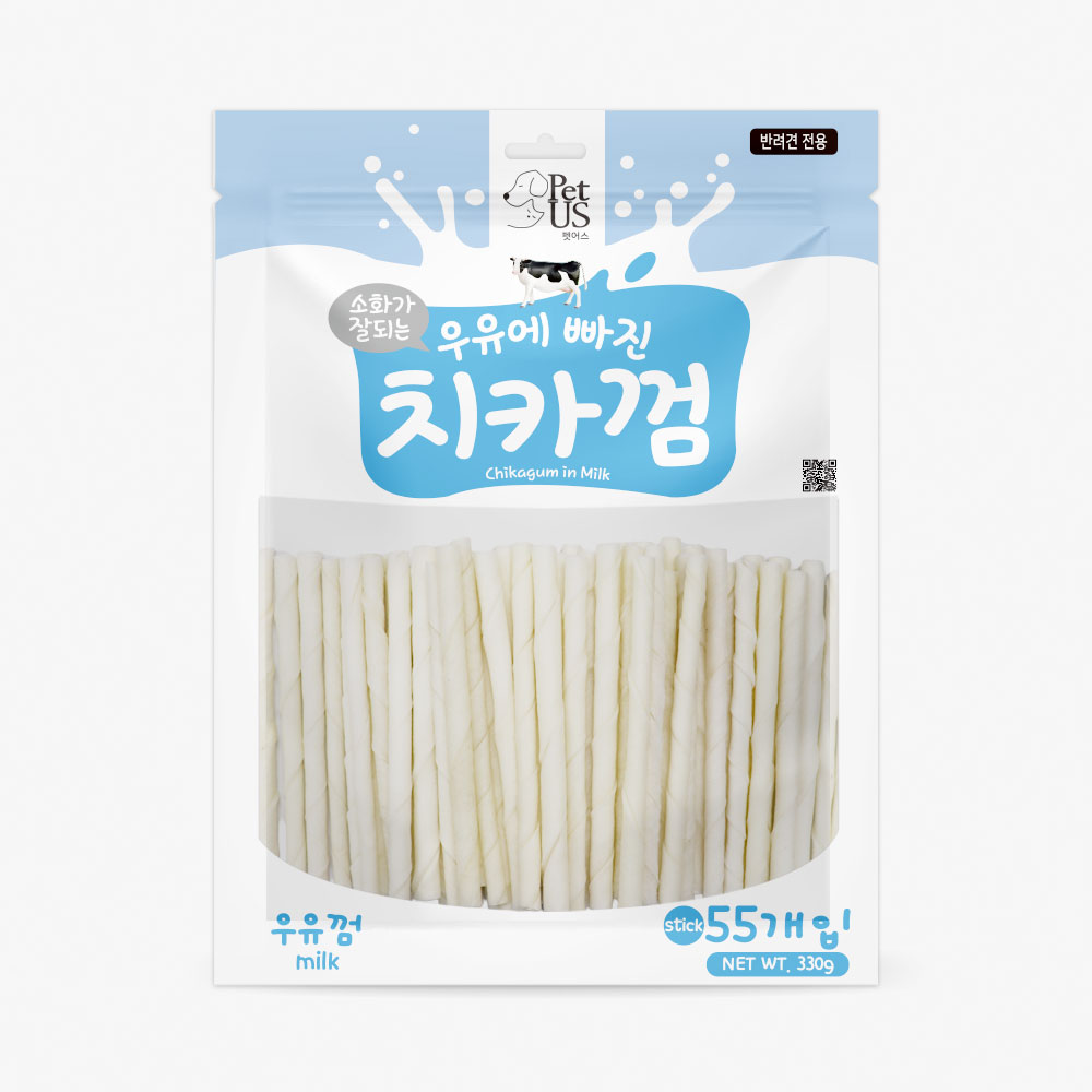 펫어스 치카 강아지양치껌 강아지스틱 오래먹는간식 순수우유껌, 스틱형, 55개 - 상품 이미지