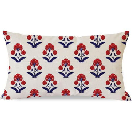 [해외]판디콘 블록 프린트 던지기 베개 커버 12x20 인치 빨간색과 파란색 빈티지 보호 플로럴 야외 장식 요추 케이스 가정용 거실 소파 장식용