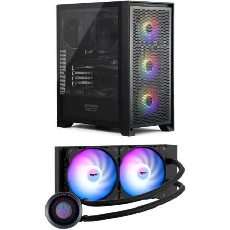 darkFlash [해외]다크플래시 DRX70 ATX 미드타워 게이밍 PC 케이스 + DNA240A AIO CPU 액체 냉각기(블랙)