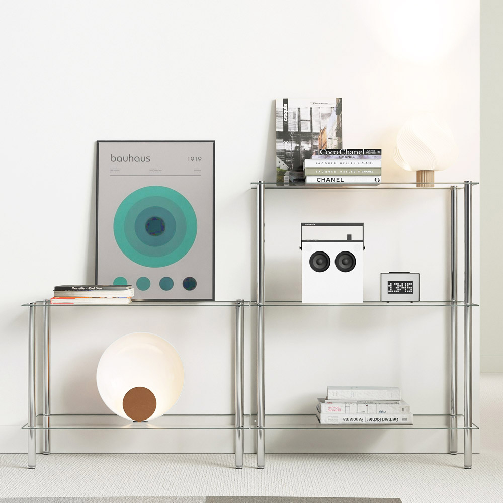 스탠드 스텐 미드센츄리 모듈 유리 수납 선반 장식장 거실장 2단