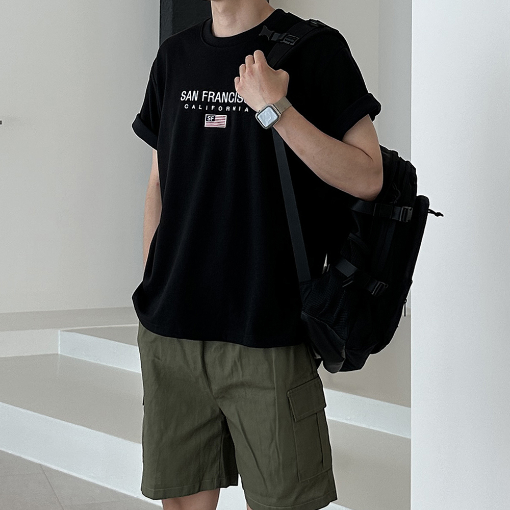 남자 반팔티 레터링 자수 여름 티셔츠 남자 오버핏 반팔 - 상품 이미지