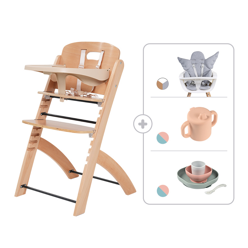 차일드홈 에보짓 베이지 식기세트(에보짓+쿠션+컵+식기세트) 친환경원목 유아 아기 이유식의자