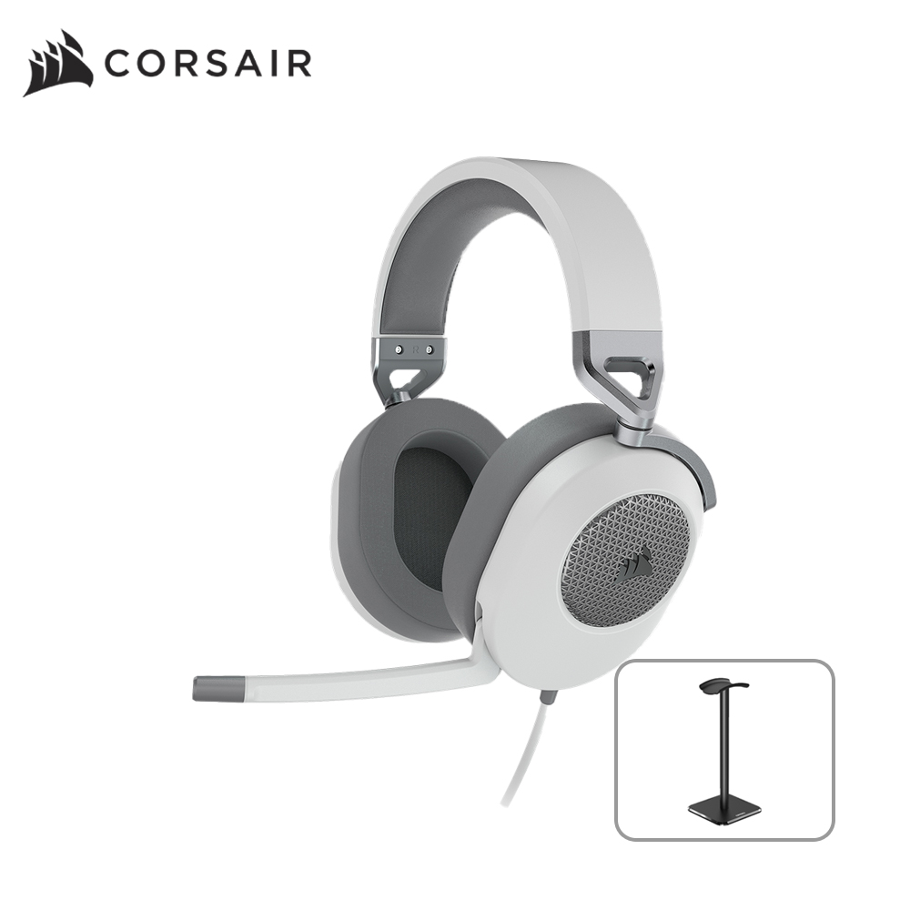 커세어 HS65 SURROUND 7.1 채널 게이밍 헤드셋 화이트 헤드셋 거치대 에디션
