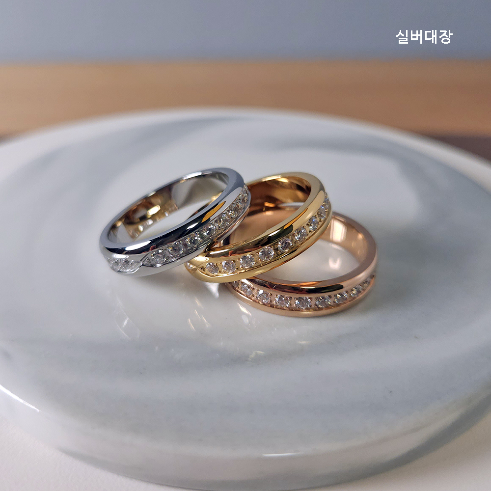 써지컬 스틸 큐빅 레이어드 패션 선물 여자 남자 커플 데일리 반지 - 상세 이미지 2