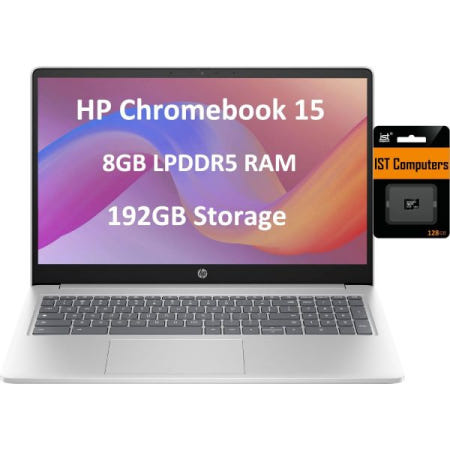 [해외]HP 크롬북 15 15.6인치 HD(인텔 펜티엄 N6000, 8GB RAM, 192GB 스토리지(64GB eMMC + 128)GB SD 카드), UHD 그래픽, 숫자 KB)
