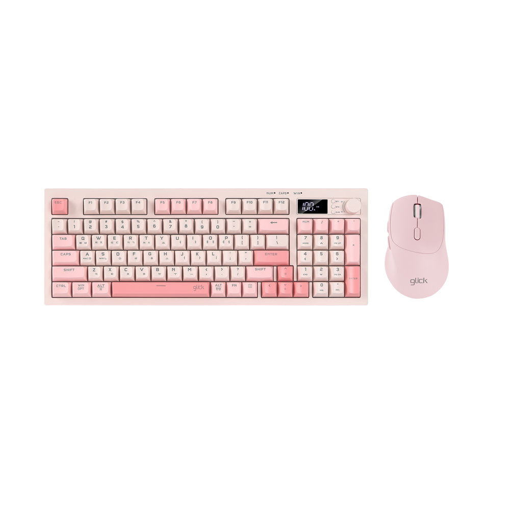 지클릭커 오피스프로 WMK50 사일런스 M 무소음 무선 블루투스 94 LCD 키보드 마우스 세트 Pink