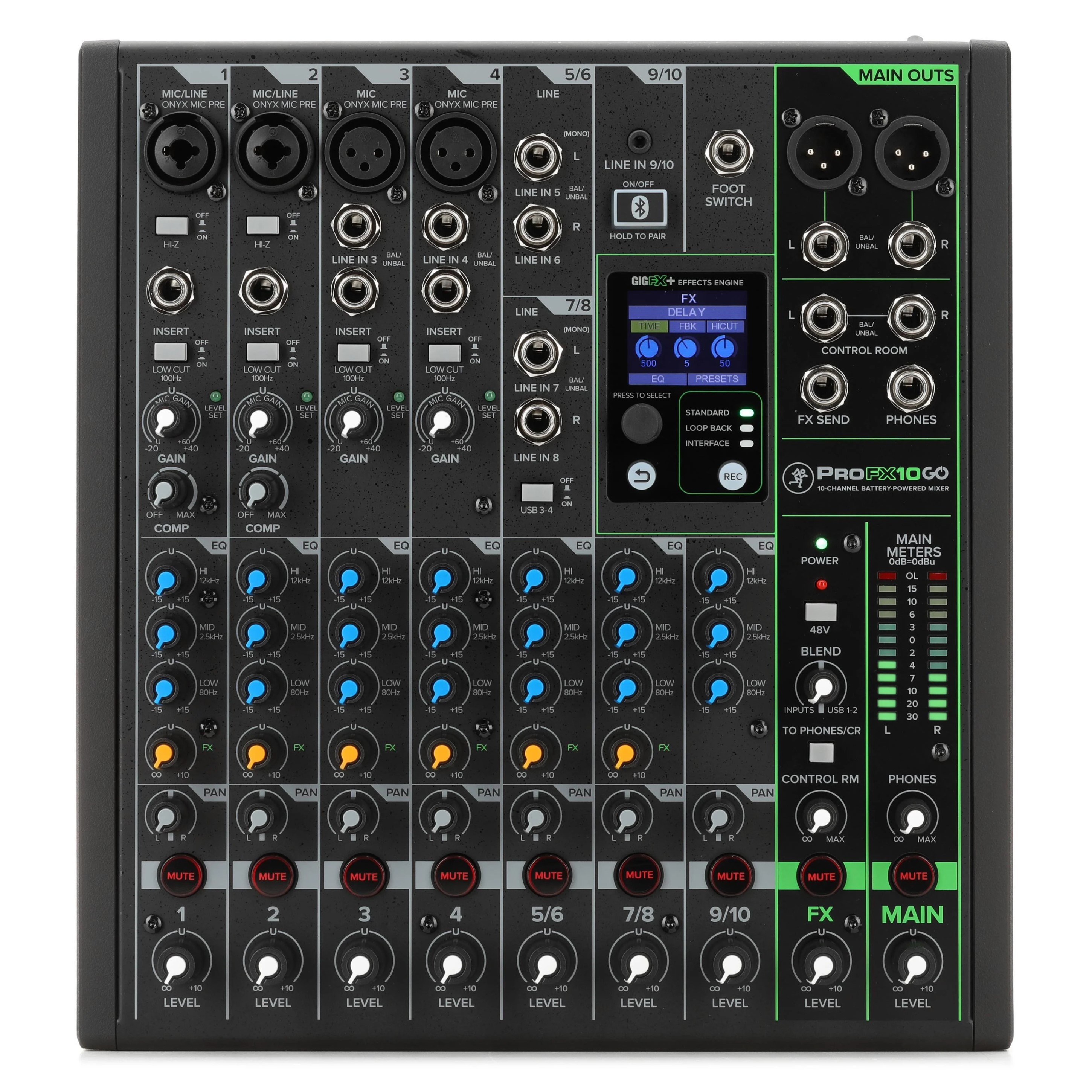 MACKIE ProFX10Go 맥키 아날로그 믹서 10채널 콘솔 이동식 휴대용 배터리 충전형