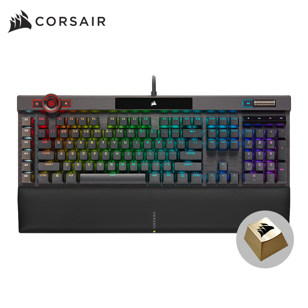 커세어 K100 RGB PBT 은축 게이밍 기계식 키보드 골드키캡 에디션(영문) - 메인 이미지