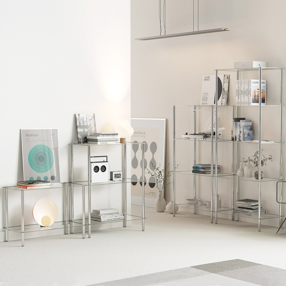 미드센츄리 모듈 미니 수납 선반 600x300x1075, 4단, 유리