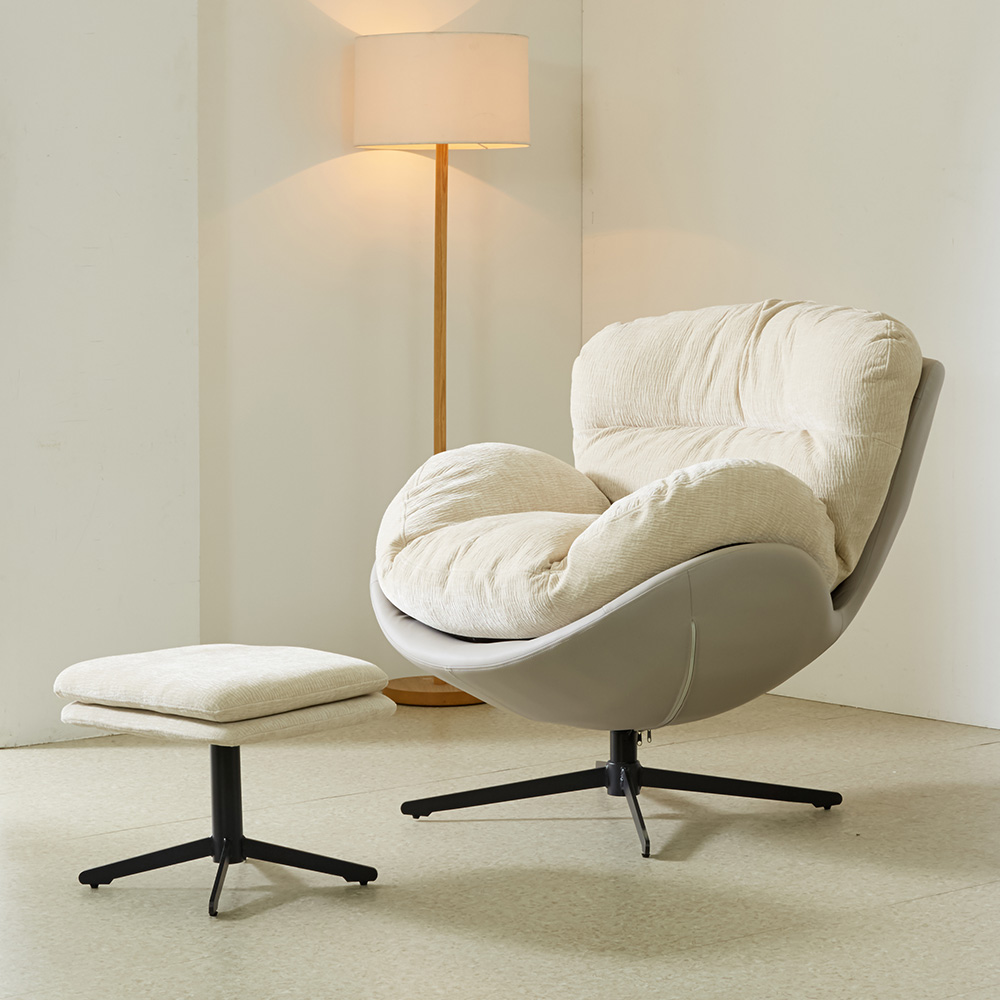 스코나 버나드 릴렉스 회전 체어 패브릭 1인 소파+스툴 리클라이너 안락의자