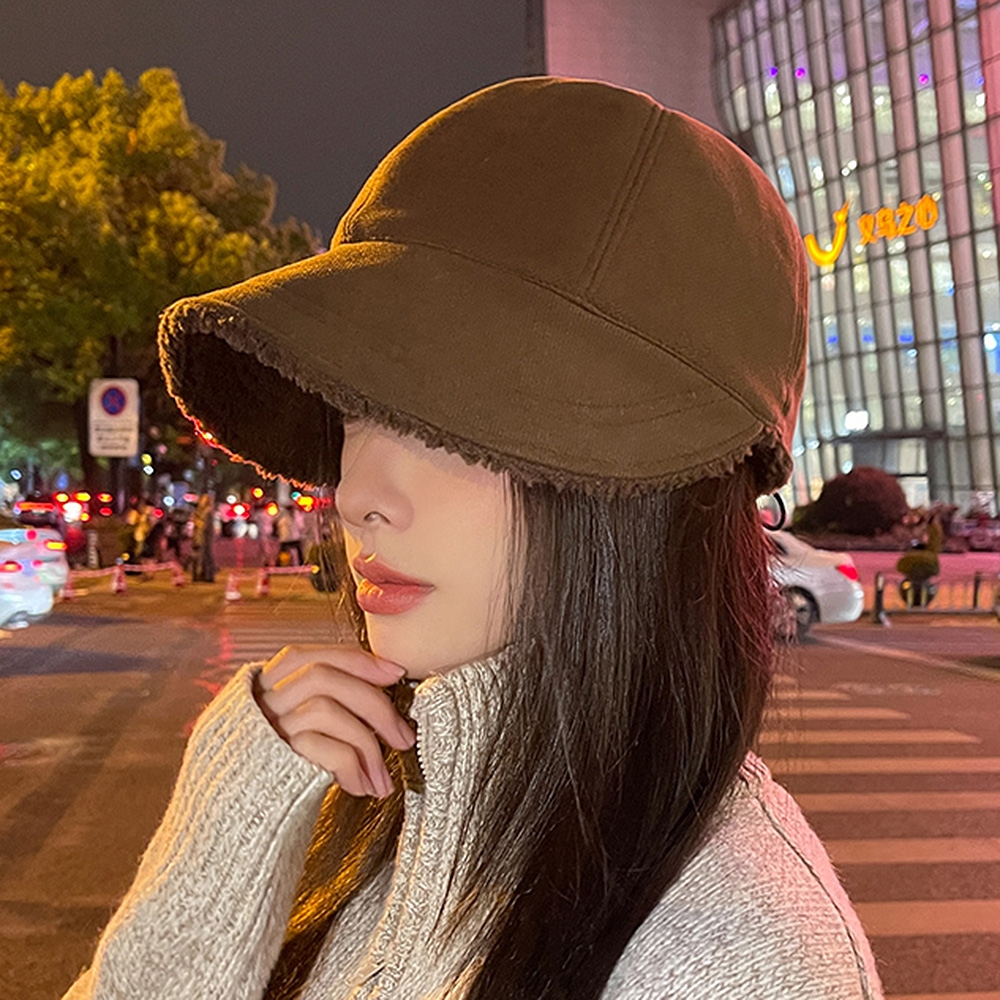 넓은챙 양털보넷모자 뽀글이 보닛모자 겨울 와이드캡 동백이 여성털 방한 - 상세 이미지 2