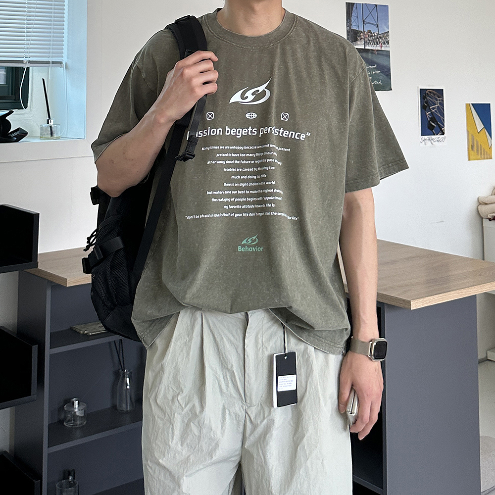 1+1 남자 반팔티 피그먼트 오버핏 나염 커플 반팔티 - 상세 이미지 2